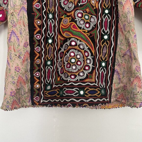 Chan Luu Womens Medium Embroidered Blouse Mirrored Beaded Multi-Color Bohemian - Picture 5 of 14
